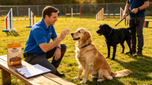 Trainer guiding dogs in e-collar training for beginners